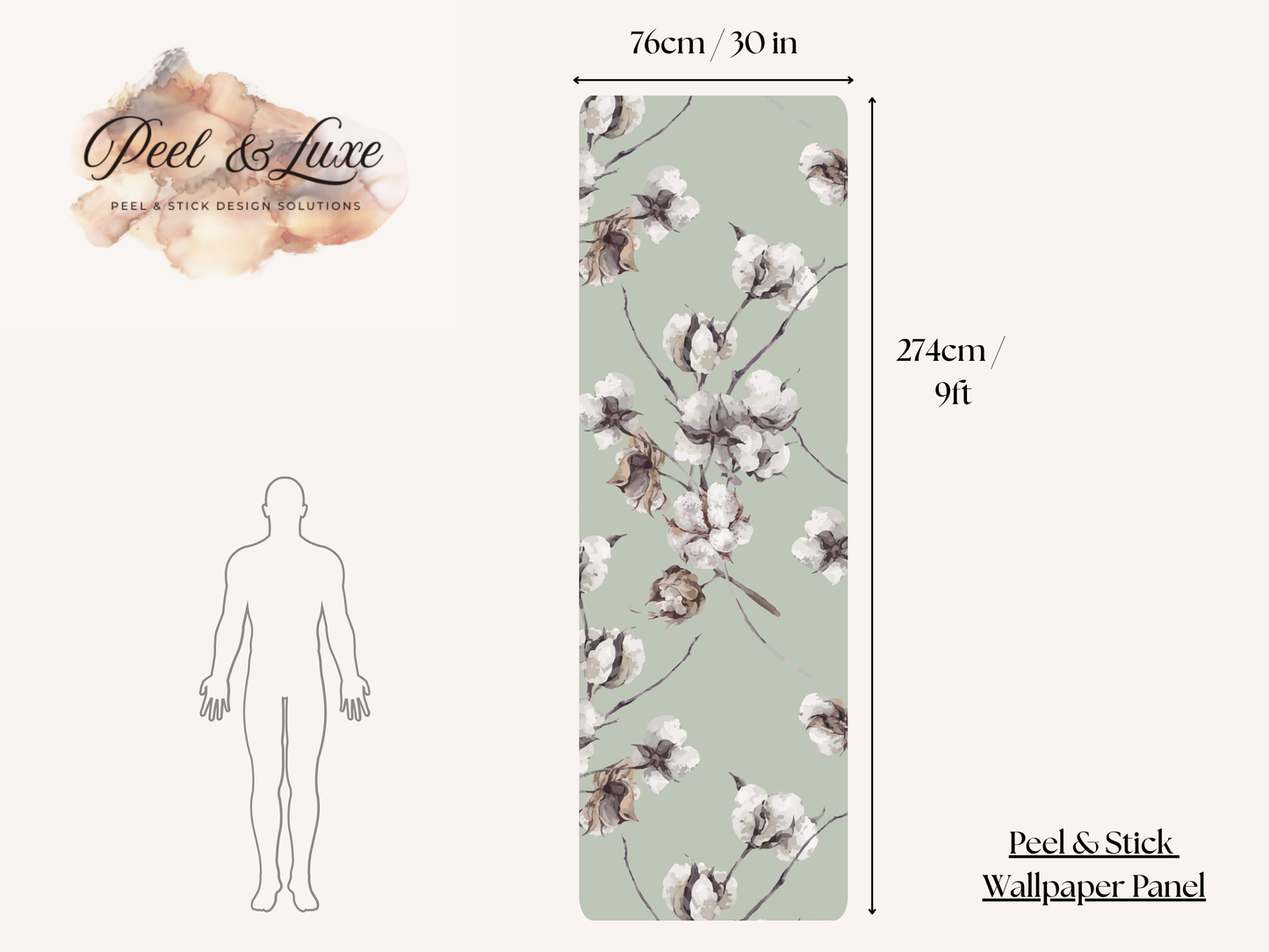 Cotton Bloom Peel & Stick Wallpaper – Sage Green Removable Wallpaper for Bedrooms & Accent Walls