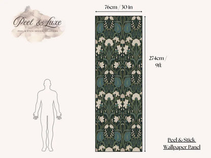 Moody Art Nouveau Wallpaper – Removable Peel & Stick Mural | Dark Floral Wall Decor | Renter-Friendly