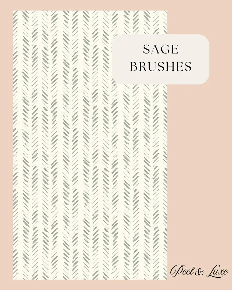 Sage Brushes Wallpaper – Removable Green Peel and Stick Wall Mural | Modern Renter-Friendly Wall Decor