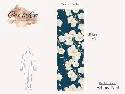 Cherry Blossoms Wallpaper – Dark Floral Peel and Stick Mural | Removable Japanese Style Wall Decor for Renters