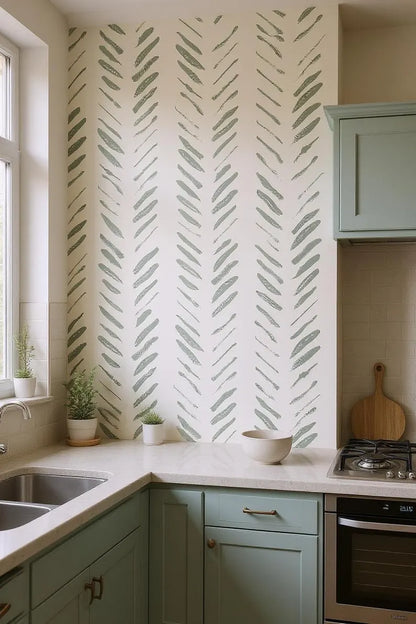 Sage Brushes Wallpaper – Removable Green Peel and Stick Wall Mural | Modern Renter-Friendly Wall Decor