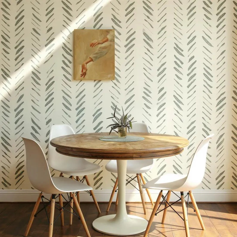 Sage Brushes Wallpaper – Removable Green Peel and Stick Wall Mural | Modern Renter-Friendly Wall Decor