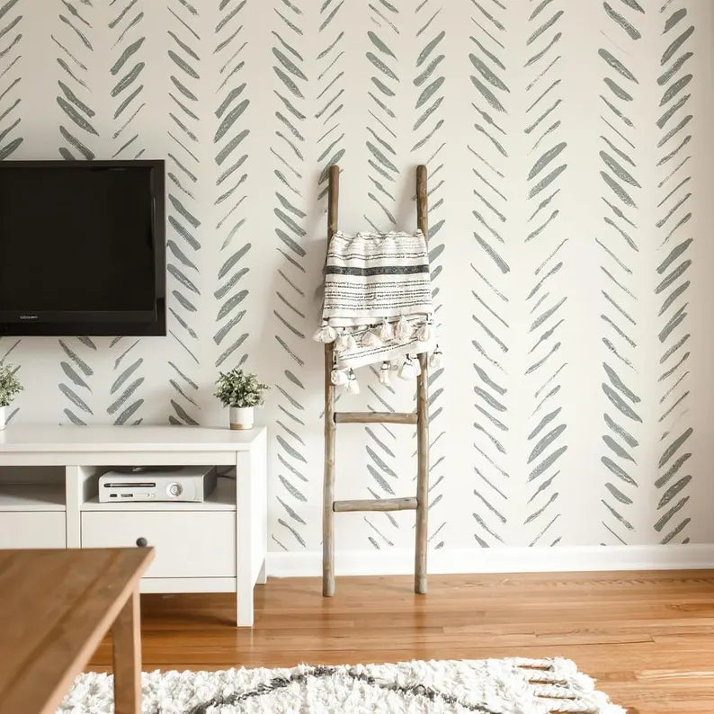 Sage Brushes Wallpaper – Removable Green Peel and Stick Wall Mural | Modern Renter-Friendly Wall Decor