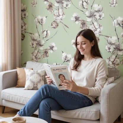 Cotton Bloom Peel & Stick Wallpaper – Sage Green Removable Wallpaper for Bedrooms & Accent Walls