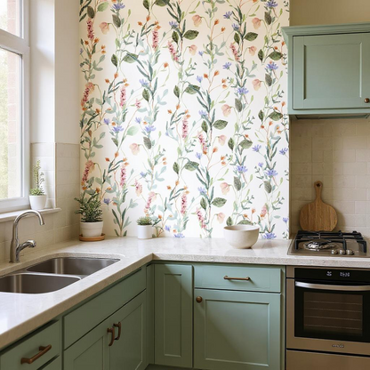 Miss Meadow Floral Wallpaper – Peel and Stick Wildflower Mural | Removable Botanical Wall Decor for Renters