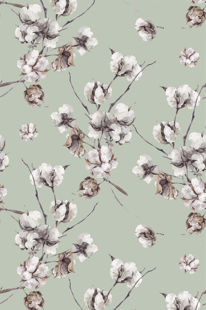 Cotton Bloom Peel & Stick Wallpaper – Sage Green Removable Wallpaper for Bedrooms & Accent Walls