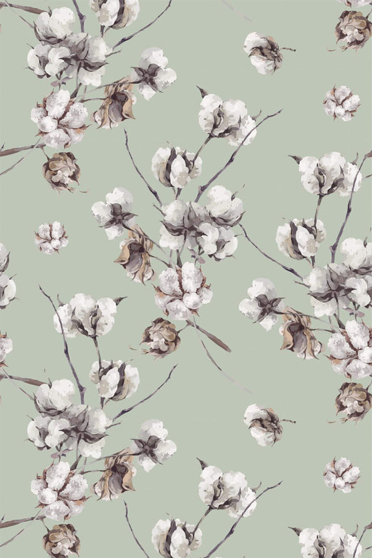 Cotton Bloom Peel & Stick Wallpaper – Sage Green Removable Wallpaper for Bedrooms & Accent Walls